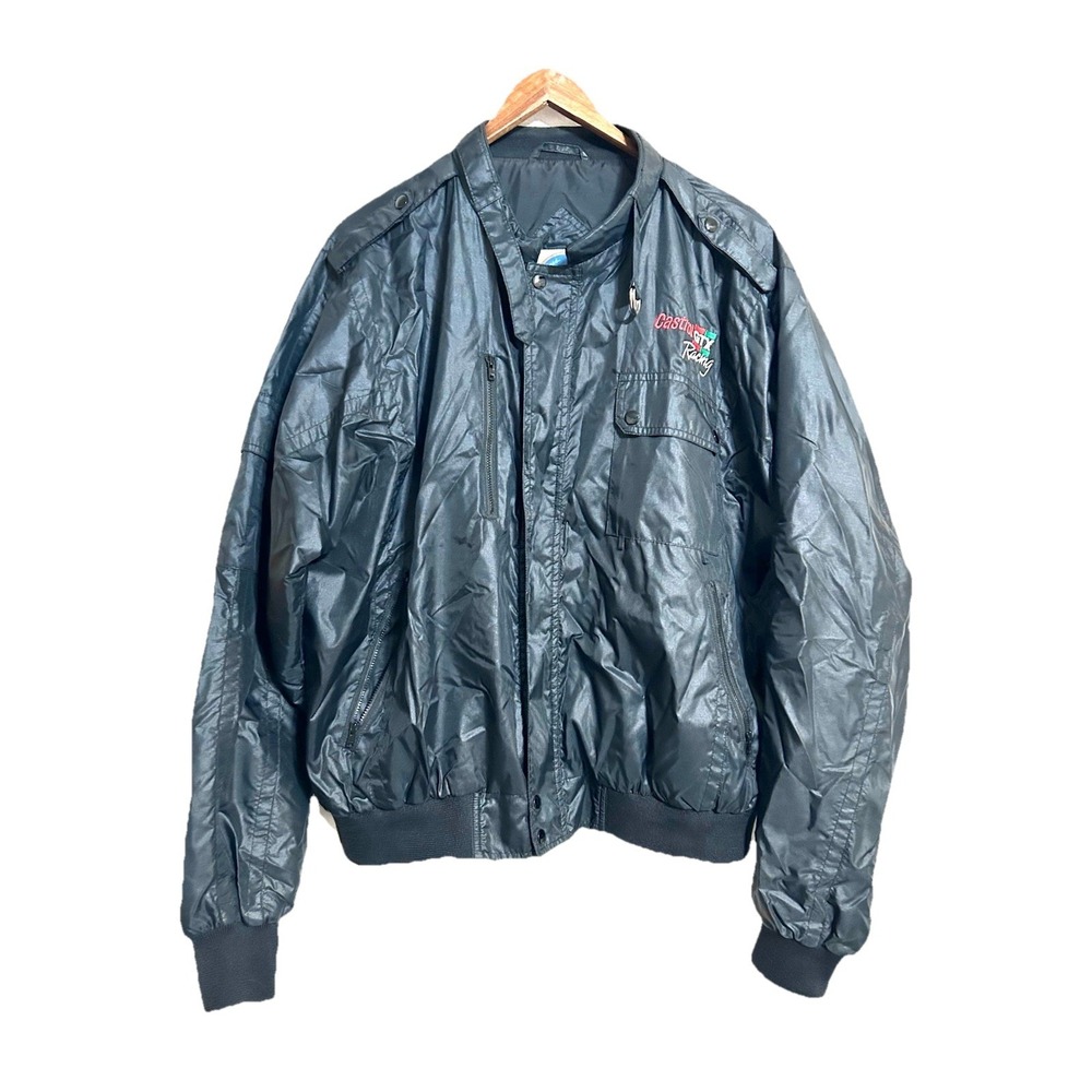 Vintage Castrol GTX Racing Lightweight Black Full Zip Jacket XL Windbreaker